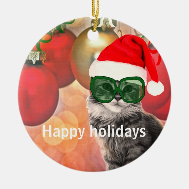 Décoration En Céramique Père Noël Christmas Cat (Devant)