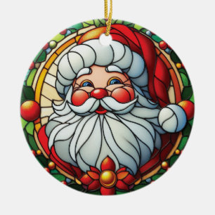Décoration En Céramique Père Noël classique avec couronne de houx