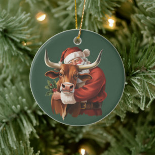 Décoration En Céramique Père Noël Cowboy Western Roping Noël Vintage