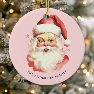 Décoration En Céramique Père Noël de Noël à l'aquarelle vintage rose