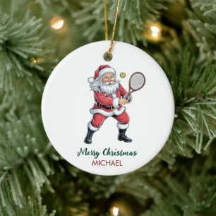 Décoration En Céramique Père Noël de Noël jouant au tennis Personnalisé