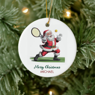 Décoration En Céramique Père Noël de Noël jouant au tennis Personnalisé