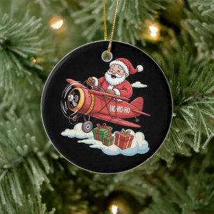 Décoration En Céramique Père Noël de Noël Pilote Avion Volant Cadeau