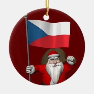 Décoration En Céramique Père Noël Doux Avec Drapeau De République Tchèque