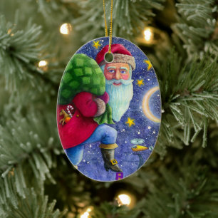 DÉCORATION EN CÉRAMIQUE PÈRE NOËL DU FOLKLORE MARCHE SUR LA POINTE DES PIE