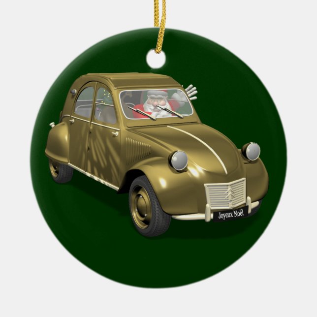 Décoration En Céramique Père Noël En Citroen 2CV (Devant)