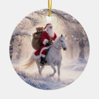 Décoration En Céramique Père Noël et cheval Mignon Sac de jouets enneigés