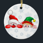 Décoration En Céramique Père Noël et Elf Cute et drôle Caractères Pékin<br><div class="desc">Les personnages de Père Noël et Elf Cartoon,  mignons et amusants,  regardent derrière un panneau. Illustration vectorielle originale Copyright BluedarkArt TheChameleonArt.</div>