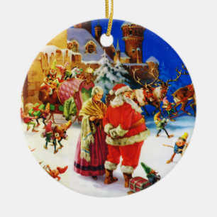 Décoration En Céramique Père Noël et Mme Claus au réveillon de Noël de