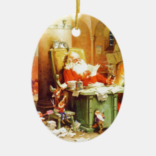 Décoration En Céramique Père Noël et Mme Claus et les elfes vérifient s