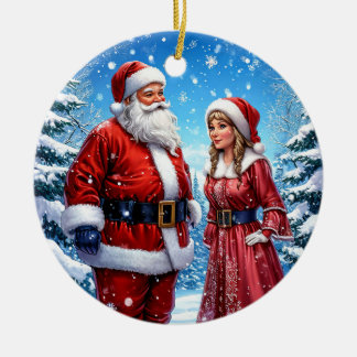 Décoration En Céramique Père Noël et Mme Claus festifs