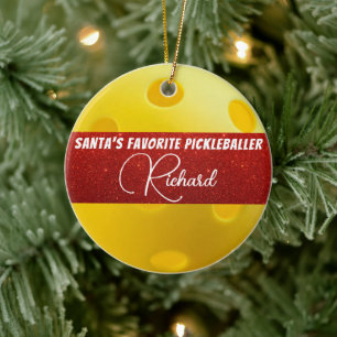 Décoration En Céramique Père Noël Favori Pickleballer Pickleball Jaune