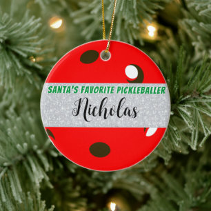 Décoration En Céramique Père Noël Favori Pickleballer Red Pickleball