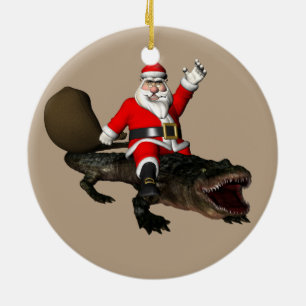 Décoration En Céramique Père Noël Intrépide À La Tête D'Un Alligator