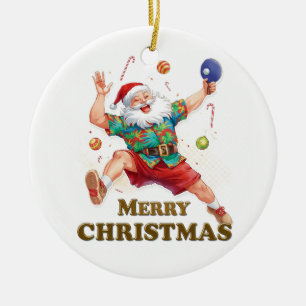 Décoration En Céramique Père Noël jouant au ping pong dans une chemise haw