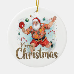 Décoration En Céramique Père Noël jouant au ping pong dans une chemise haw