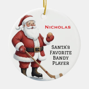 Décoration En Céramique Père Noël mignon personnalisé jouant au bandy