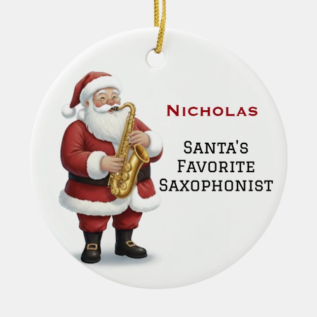 Décoration En Céramique Père Noël mignon personnalisé jouant du saxophone (Devant)