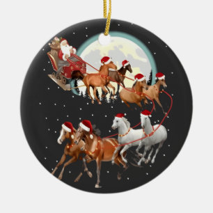 Décoration En Céramique Père Noël montant des chevaux, traîneau équestre