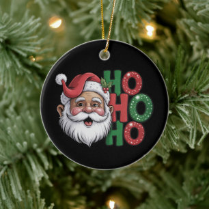 Décoration En Céramique Père Noël noir rétro vintage paillettes amusant Ho
