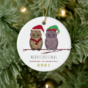 Décoration En Céramique Père Noël Owl et Elf Owl