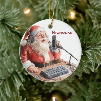 Décoration En Céramique Père Noël personnalisé faisant un podcast
