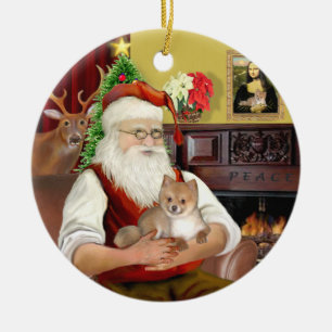 Décoration En Céramique Père Noël Poméranien (R)