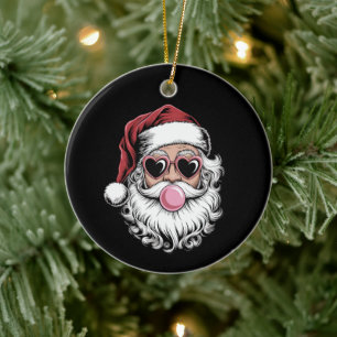 Décoration En Céramique Père Noël Rétro Avec Des Lunettes Soufflant Une Bu
