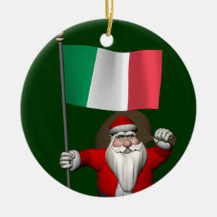 Décoration En Céramique Père Noël Sucré Avec Drapeau D'Italie
