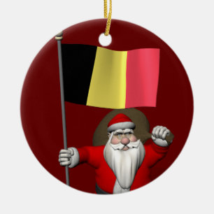 Décoration En Céramique Père Noël Sucré Avec L'Ensigne De Belgique
