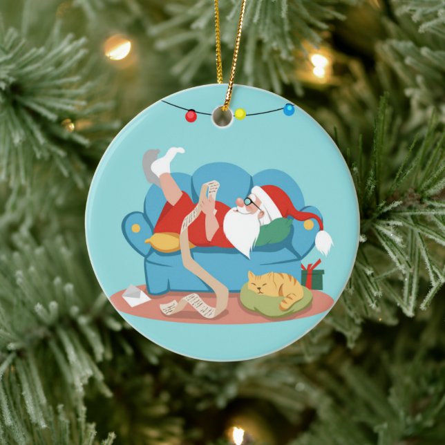 Décoration En Céramique Père Noël sur le canapé en pyjama (Arbre)