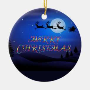 Décoration En Céramique Père Noël sur une lune bleue