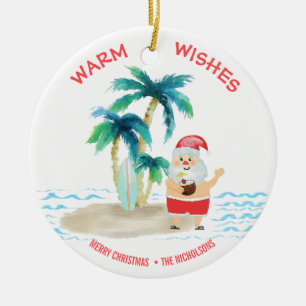 Décoration En Céramique Père Noël Surfant Plage Tropicale Vœux Chaleureux 