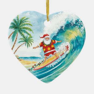 Décoration En Céramique Père Noël surfeur de Noël surfant sur une grosse v
