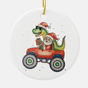 Décoration En Céramique Père Noël T Rex Dinosaur Monster Truck Noël Noël