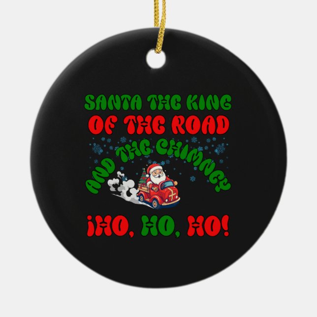 Décoration En Céramique Père Noël Trucker Christmas Road King Holiday Fest (Devant)