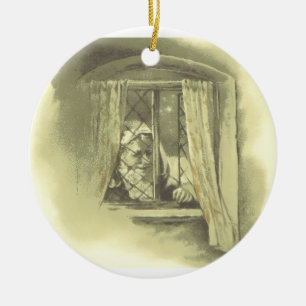 Décoration En Céramique Père Noël victorien ancien à la fenêtre