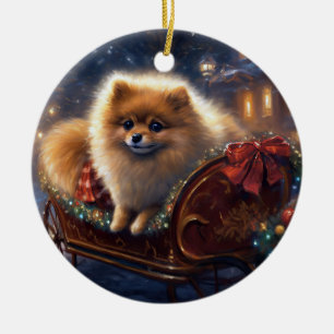 Décoration En Céramique Période des Fêtes de Noël du Poméranien Brosse