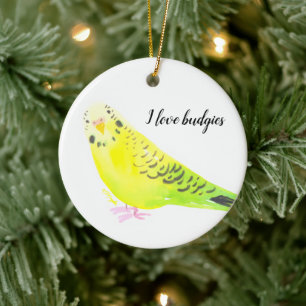 Décoration En Céramique Perruche Bouddhique Jaune Vert Aquarelle