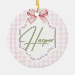 Décoration En Céramique Personalisé Harper Baby Girl Nursery Bow&En vichy