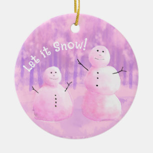 Décoration En Céramique Personalisé Pink Purple Snowman