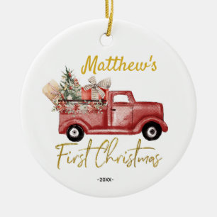 Décoration En Céramique Personalised First Christmas Baby Boy Red Truck