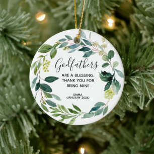 Décoration En Céramique Personalised Greenery Godfather Christmas ornament