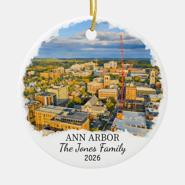 Décoration En Céramique Personalized Ann Arbor Ornament, Custom Michigan (Devant)