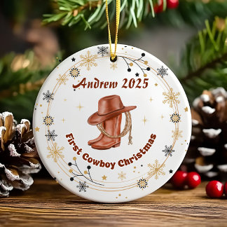 Décoration En Céramique Personalized Baby Cowboy First Christmas Ceramic