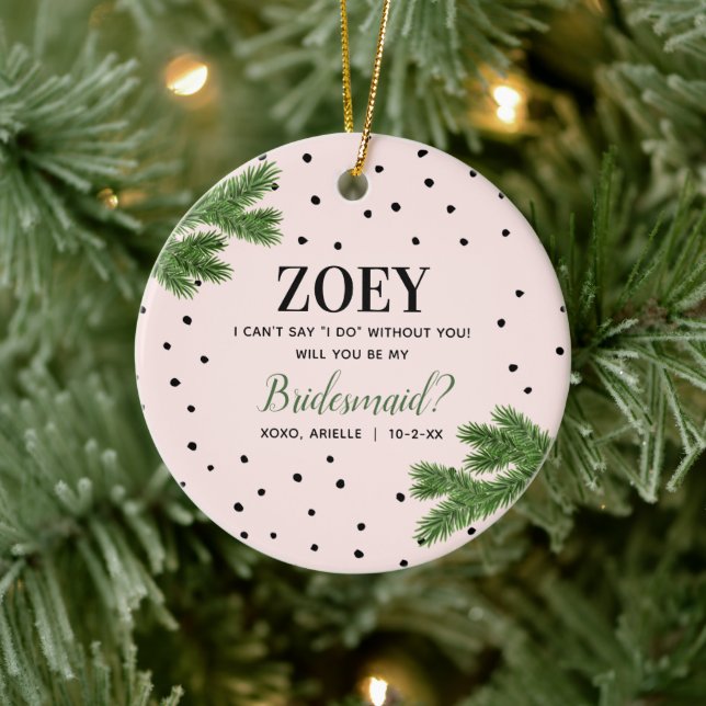 Décoration En Céramique Personalized Bridesmaid Proposal Pink with Dots (Arbre)