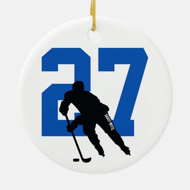 Décoration En Céramique Personalized Custom Hockey Player Number Blue (Dos)