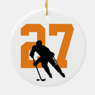 Décoration En Céramique Personalized Custom Hockey Player Number Orange