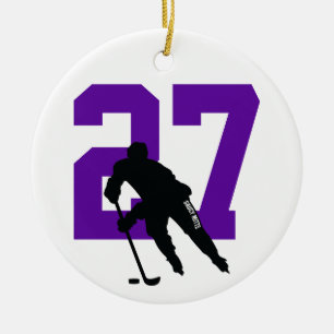 Décoration En Céramique Personalized Custom Hockey Player Number Purple