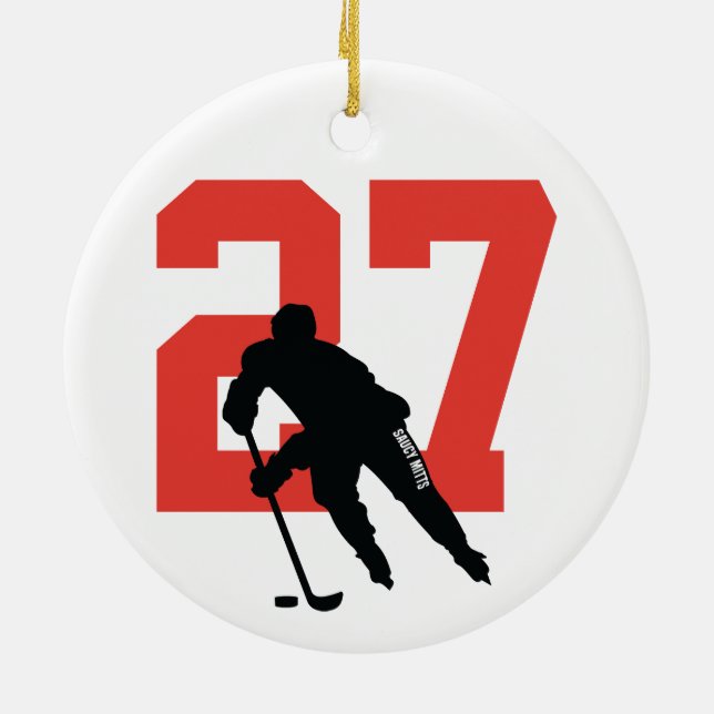 Décoration En Céramique Personalized Custom Hockey Player Number Red (Dos)